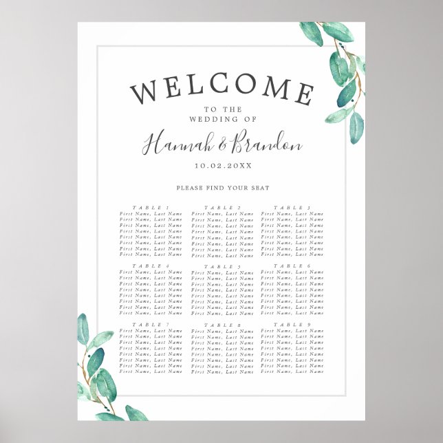 Bayou Botanicals Wedding | 9 Tabelle | Sitzdiagram Poster (Vorne)