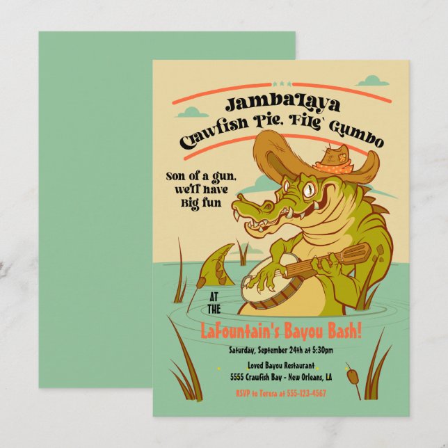 Bayou Cajun Alligator Party Einladung (Vorne/Hinten)