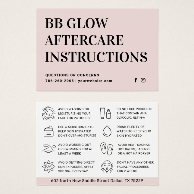 BB GLOW Facial Aftercare Instruction Card (Vorne & Hinten)