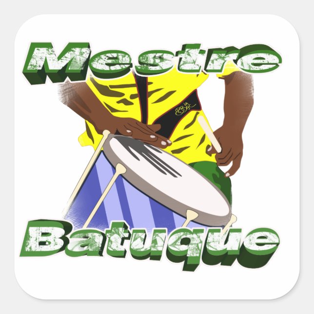 BBaC Stiker Mestre Batuc Samba Batucada Brasil Quadratischer Aufkleber (Vorderseite)