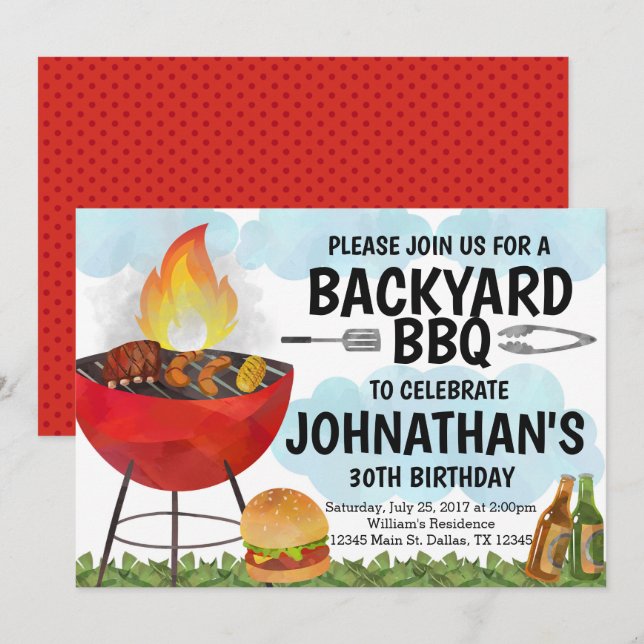 BBQ Anniversaire Fête Invitation Invitation (Devant / Derrière)