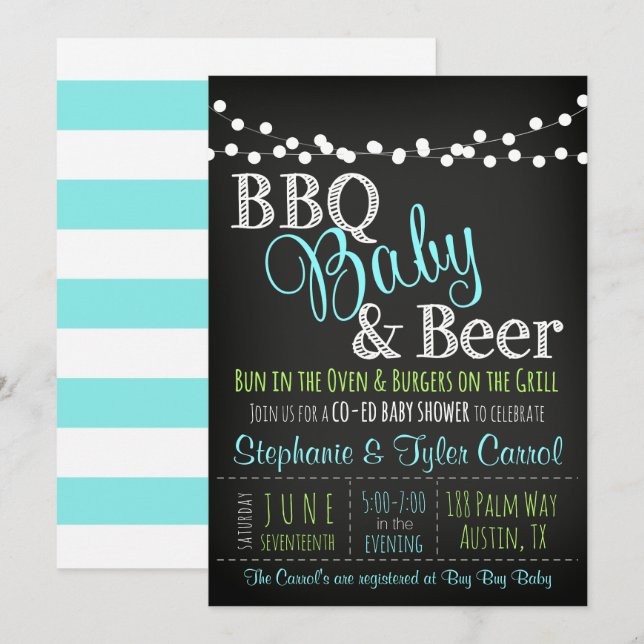 BBQ Baby and Beer Boy Shower Invitation (Devant / Derrière)