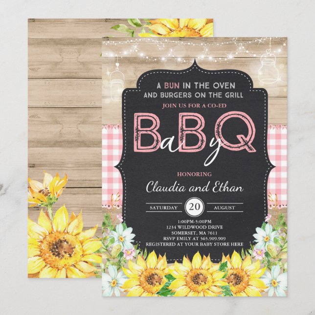 BBQ Baby shower Invitation bébé Q Couples Douche (Devant / Derrière)