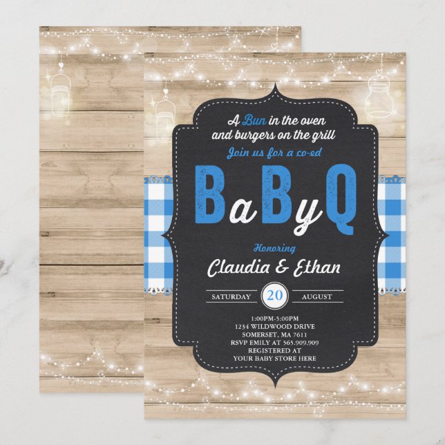 BBQ Baby shower Invitation bébé Q Couples Douche (Devant / Derrière)