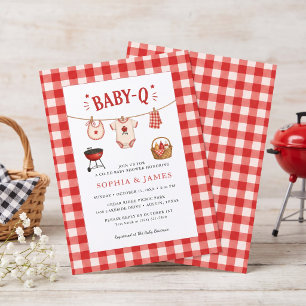 BBQ-Baby-Shower Rustikal Rot Kariert Einladung