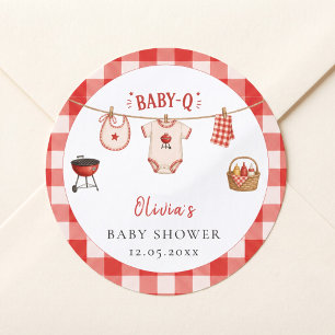 BBQ-Baby-Shower Rustikal Rot Kariert Runder Aufkleber
