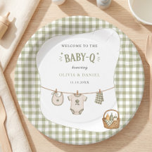 Bbq Baby Shower Sage Gingham Rustic Maßgeschneider
