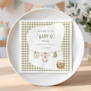 BBQ-Baby-Shower Sage Gingham Rustikal Benutzerdefi Serviette