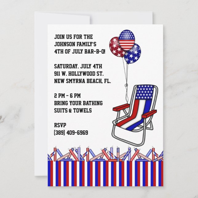 BBQ, Bar-B-Q, Invitation de 4 juillet fête ! (Devant)