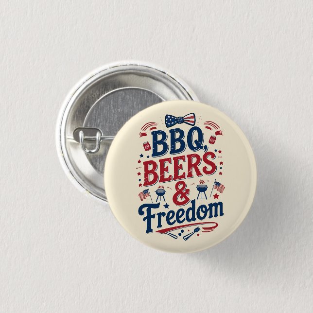 BBQ, Beers & Freedom – Retro 4th of July Vibes Button (Vorne & Hinten)