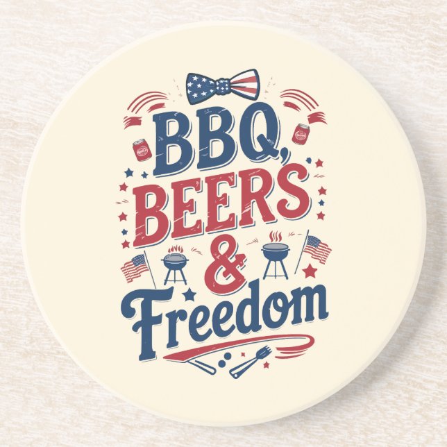 BBQ, Beers & Freedom – Retro 4th of July Vibes Getränkeuntersetzer (Vorne)