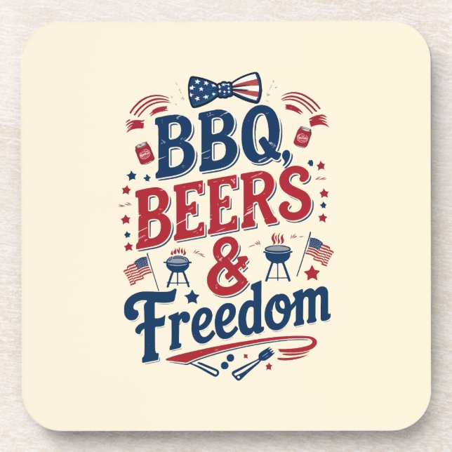 BBQ, Beers & Freedom – Retro 4th of July Vibes Getränkeuntersetzer (Vorderseite)