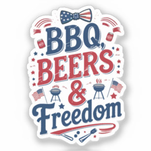 BBQ, Bier & Freiheit – Retro 4. Juli Stimmung Aufkleber