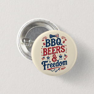 BBQ, Bier & Freiheit – Retro 4. Juli Stimmung Button