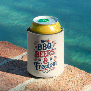 BBQ, Bier & Freiheit – Retro 4. Juli Stimmung Dosenkühler