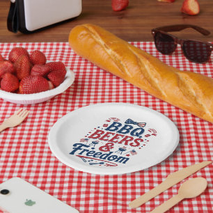 BBQ, Bier & Freiheit – Retro 4. Juli Stimmung Pappteller