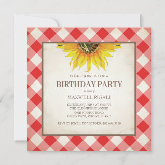 BBQ Birthday Red Gingham Print Einladung