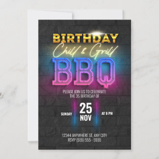 BBQ Chill & Grill Anniversaire Fête Invitation