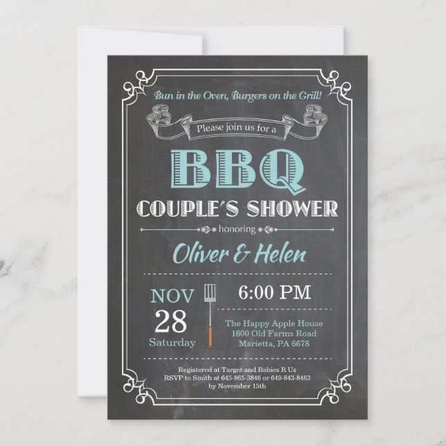 BBQ Couples Showboard Invitation Aqua (Devant)