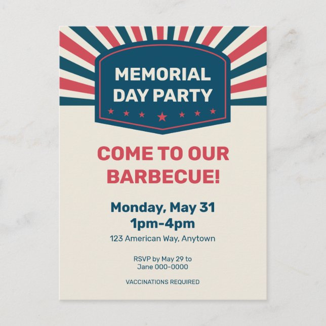 BBQ du jour commémoratif | Invitation par carte po (Devant)