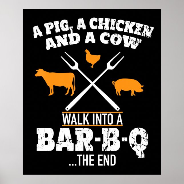 BBQ | Ein Schwein ein Huhn und eine kuhmilde GRILL Poster (Vorne)