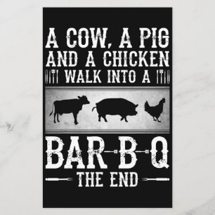 BBQ Eine Kuh, ein Schwein und ein Huhn laufen in