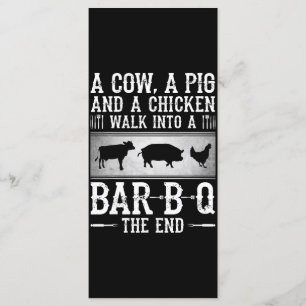 BBQ   Eine Kuh, ein Schwein und ein Huhn laufen in Menükarte