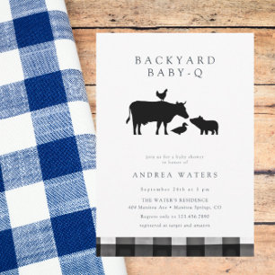 BBQ   Gingham Schwarz   Rustikale Babyparty Einladung
