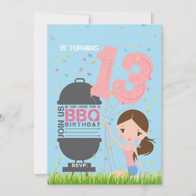BBQ Girl 13th Birthday Invitation (Devant)