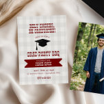 BBQ Graduation Party Invitation Photo Back Einladung<br><div class="desc">Celebrate his big achievement with this “Holy Smokes, He Graduated!” BBQ Graduation Party Invitation featuring a classic gray gingham background and bold dark red typography. The playful design sets the perfect tone for a relaxed backyard celebration filled with great food and good company. A photo on the back adds a...</div>