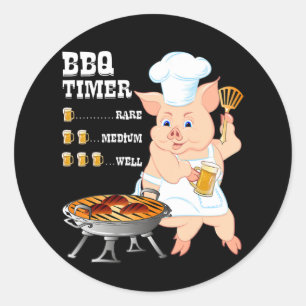 BBQ GRILLEN Timer Pig Grill Barbecue Beer Lover Runder Aufkleber