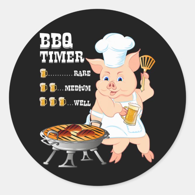 BBQ | GRILLEN Timer Pig Grill Barbecue Beer Lover  Runder Aufkleber (Vorderseite)