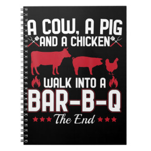 BBQ GRILLEN Vater Joh einer Kuh ein Schwein und Notizblock