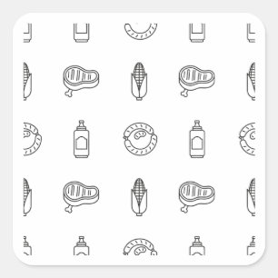 BBQ-Lebensmittel-Icon-Muster-schwarzes Design-Stic Quadratischer Aufkleber