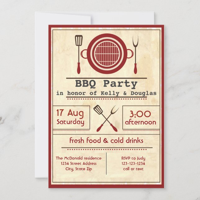 BBQ Party papier antique - Invitation (Devant)