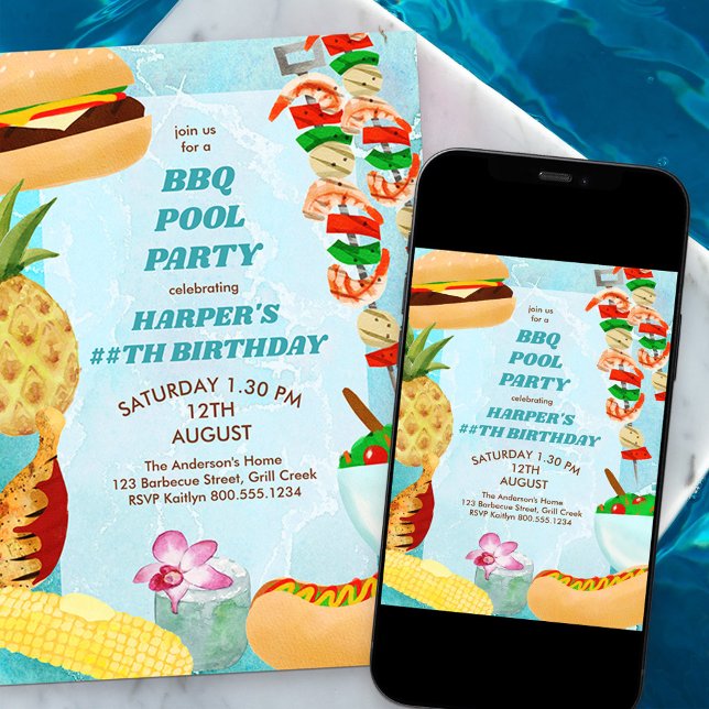 BBQ Pool Party Anniversaire Invitation (Créateur téléchargé)