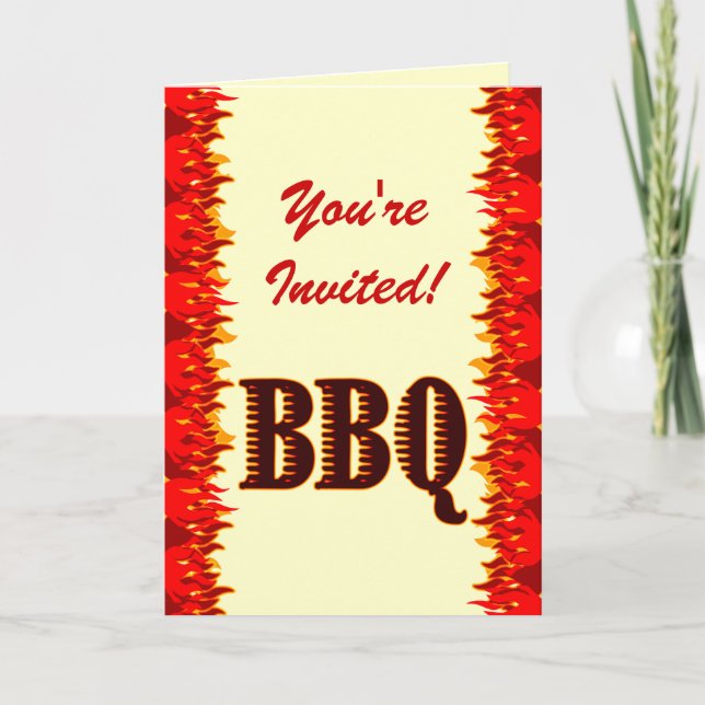 BBQ Red Flames Custom Foled Invitation (Devant)