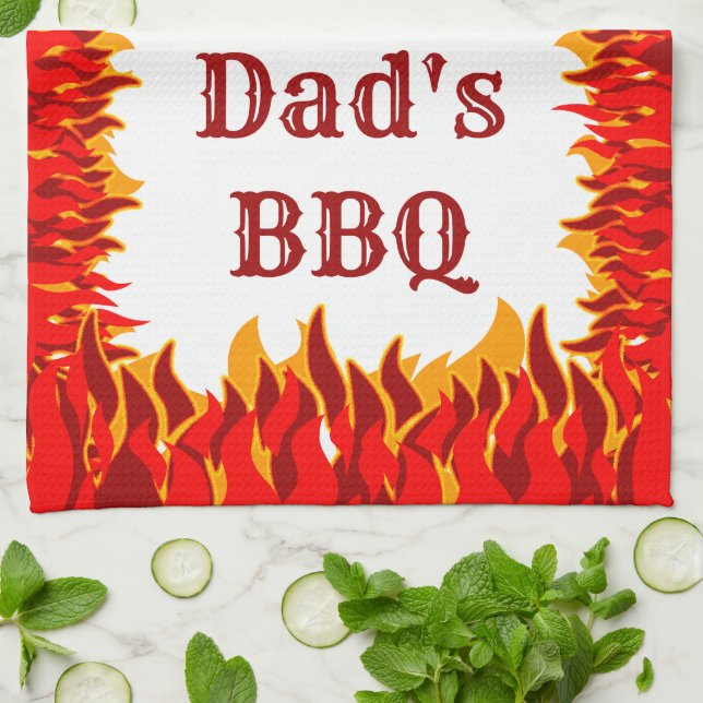 BBQ Red Flames Personnalisé Serviette de cuisine (Plié)