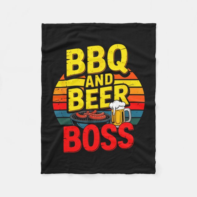BBQ und Bier BOSS Retro Dad Fleecedecke (Vorderseite)