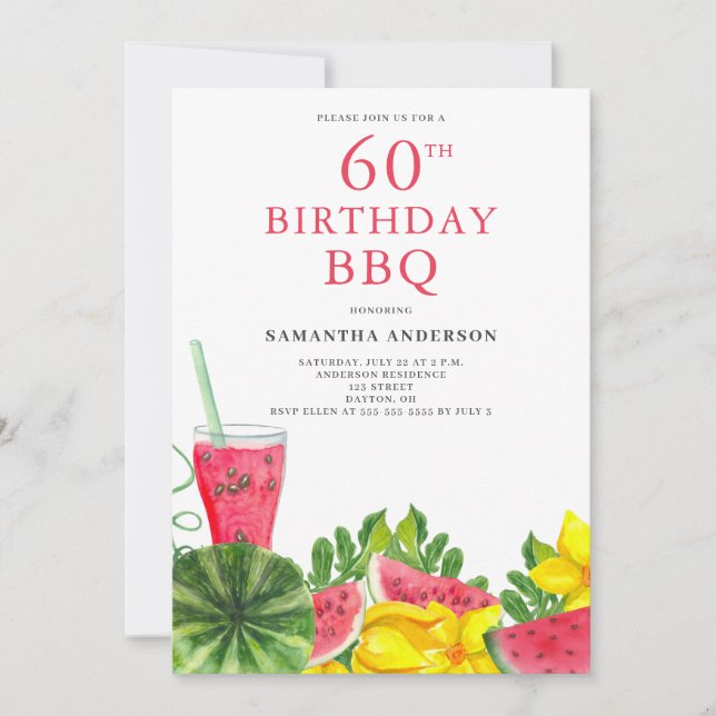 BBQ Watermelon 60th Birthday Party Invitation (Devant)