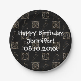 Bday Black & Gold Zodiac Leo Astrologie Star-Zeich Pappteller
