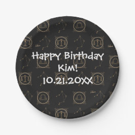 Bday Black & Gold Zodiac Libra Astrologie Sternzei Pappteller