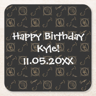 Bday Black Gold Zodiac Scorpio Astrologie Sternzei Rechteckiger Pappuntersetzer