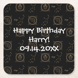 Bday Black & Gold Zodiac Virgo Astrologie Sternzei Rechteckiger Pappuntersetzer