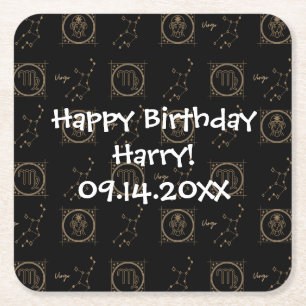 Bday Black & Gold Zodiac Virgo Astrologie Sternzei Rechteckiger Pappuntersetzer