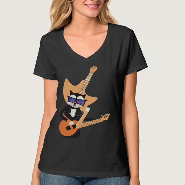 Be a Cat That is Cool Playing Guitar Abstract T-Shirt (Vorderseite)