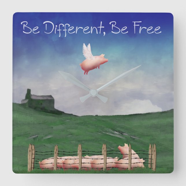 Be Different, Be Free Wall Clock Quadratische Wanduhr (Vorderseite)