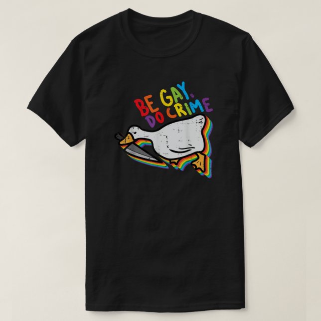 Be Gay Do Crime Funny Goose Rainbow Pride T-Shirt (Design vorne)