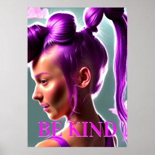 Be Genre Purple Haired Girl Wall Art Poster