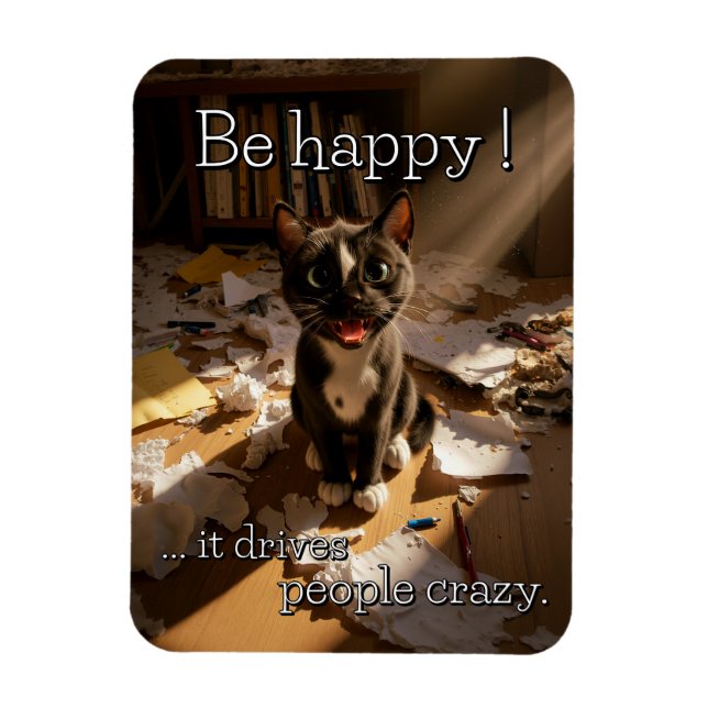 Be Happy Cat - Paper Mess Edition Magnet (Vertikal)